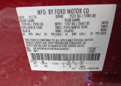 2014 Ford Edge Sel z USA, uszkodzony, nr VIN 2FMDK4JC6EBA22422